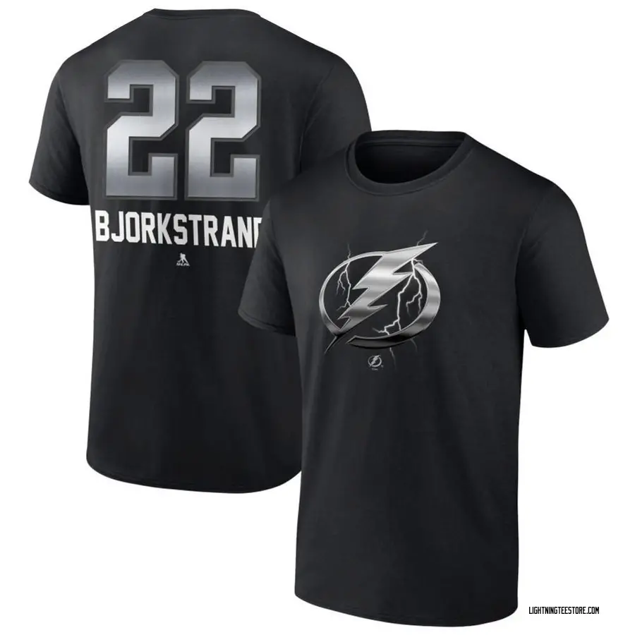 Men's Oliver Bjorkstrand Tampa Bay Lightning Black Midnight Mascot Logo T-Shirt