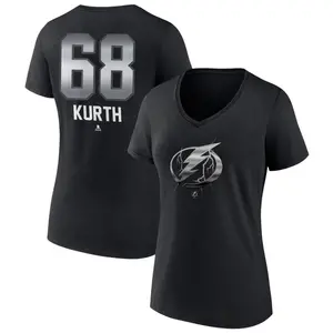 Women's Connor Kurth Tampa Bay Lightning Black Midnight Mascot Logo V-Neck T-Shirt