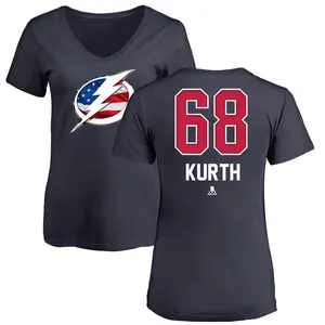 Women's Connor Kurth Tampa Bay Lightning Name and Number Banner Wave V-Neck T-Shirt - Navy