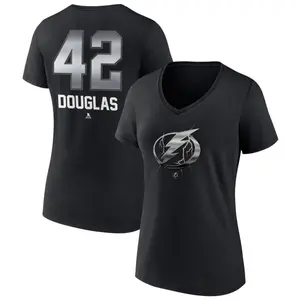 Women's Curtis Douglas Tampa Bay Lightning Black Midnight Mascot Logo V-Neck T-Shirt