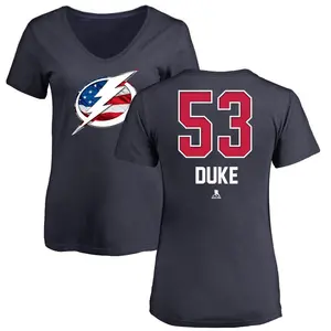 Women's Dylan Duke Tampa Bay Lightning Name and Number Banner Wave V-Neck T-Shirt - Navy