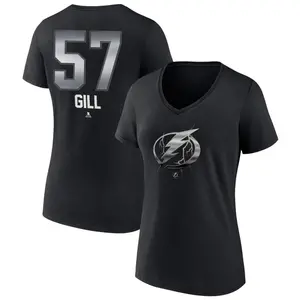 Women's Dyllan Gill Tampa Bay Lightning Black Midnight Mascot Logo V-Neck T-Shirt
