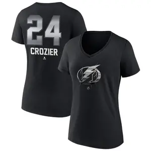 Women's Maxwell Crozier Tampa Bay Lightning Black Midnight Mascot Logo V-Neck T-Shirt