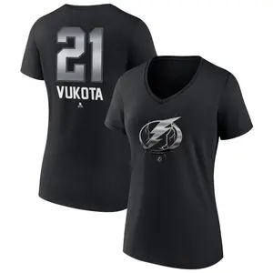 Women's Mick Vukota Tampa Bay Lightning Black Midnight Mascot Logo V-Neck T-Shirt