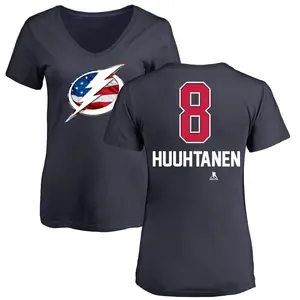 Women's Niko Huuhtanen Tampa Bay Lightning Name and Number Banner Wave V-Neck T-Shirt - Navy